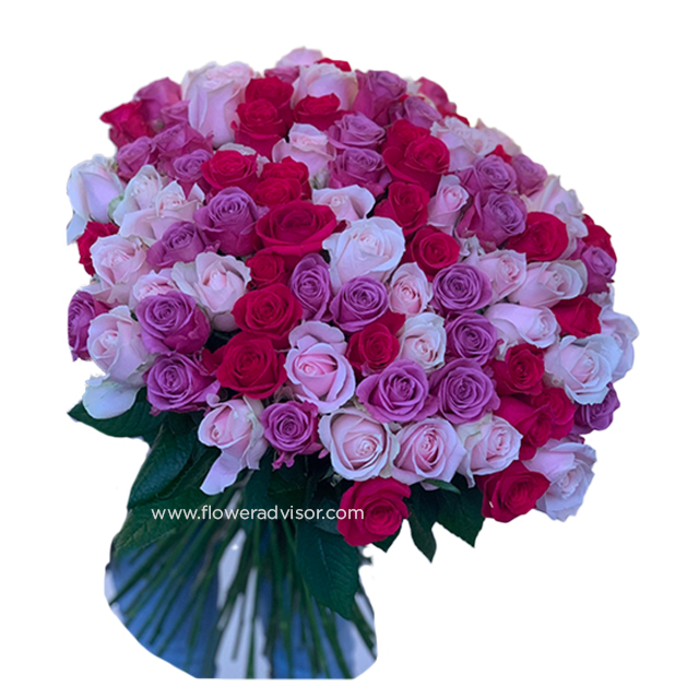 100 Pink Mix Roses Bouquet - Anniversary