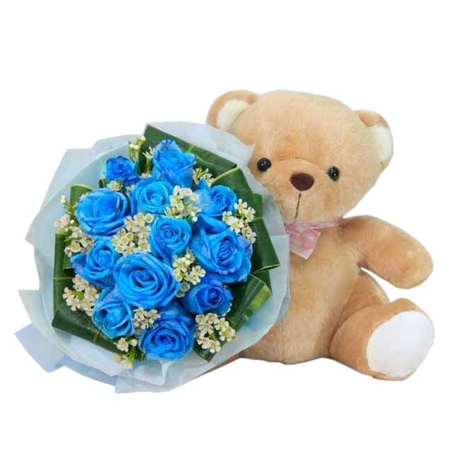 Beary  Blue - Blue Roses