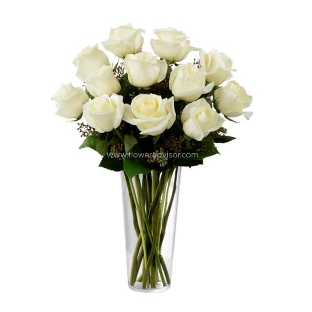 12 Long Stemmed White Roses - Mothers Day