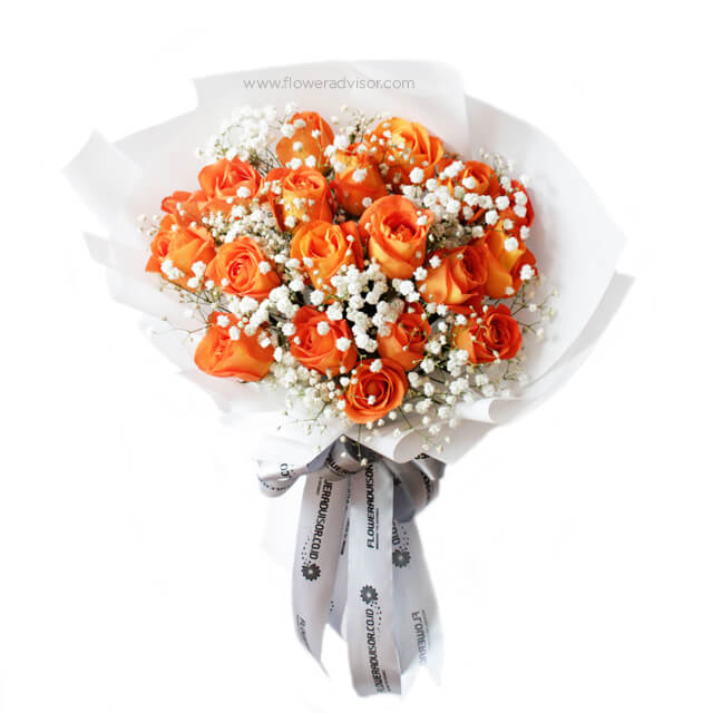 20 Orange Roses Bouquet - Singin in the Rain - Hand Bouquets