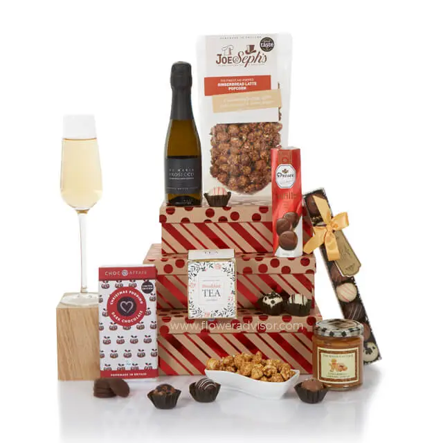 Festive Prosecco and Treat Tower of Gift Boxes - Christmas