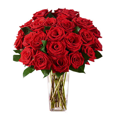 Two Dozen Red Roses in Square Vase - Red Roses
