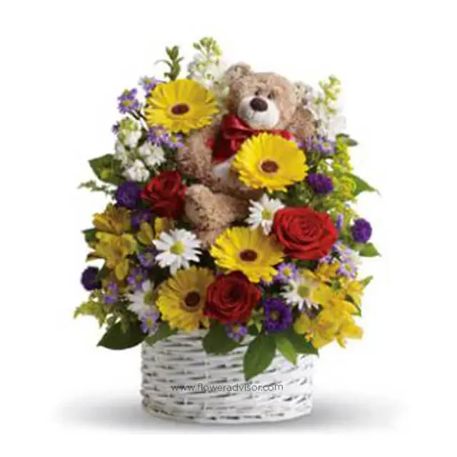 Teddy In The Garden - Table Flowers