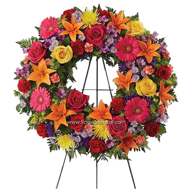 Multicolor Bright Standing Wreath - Sympathy