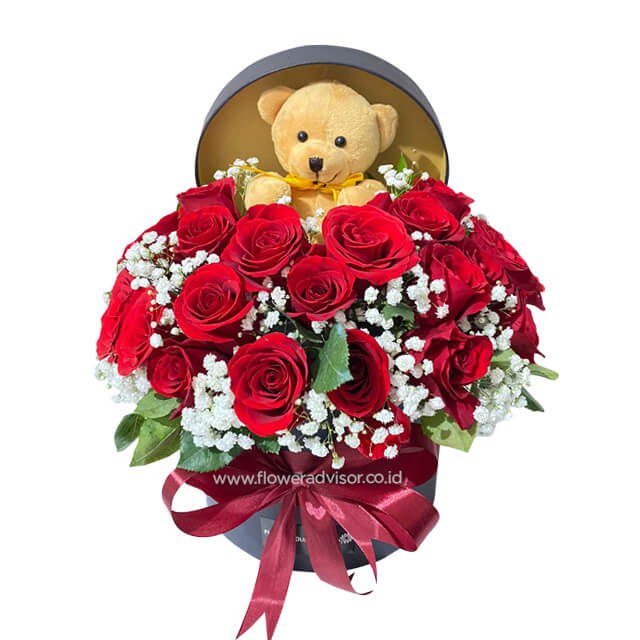 Gracia - Red Roses with Teddy Bear - Anniversary