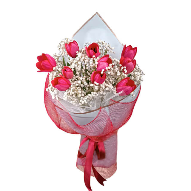 Bright Felicity - Bright Tulip Bouquet with Baby Breath - Thank You