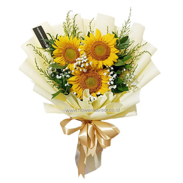 Lucky Charm - Three Sunflowers Bouquet