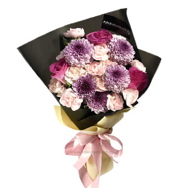 Cheery Sensation - Purple Bouquet with Poms - Congratulations