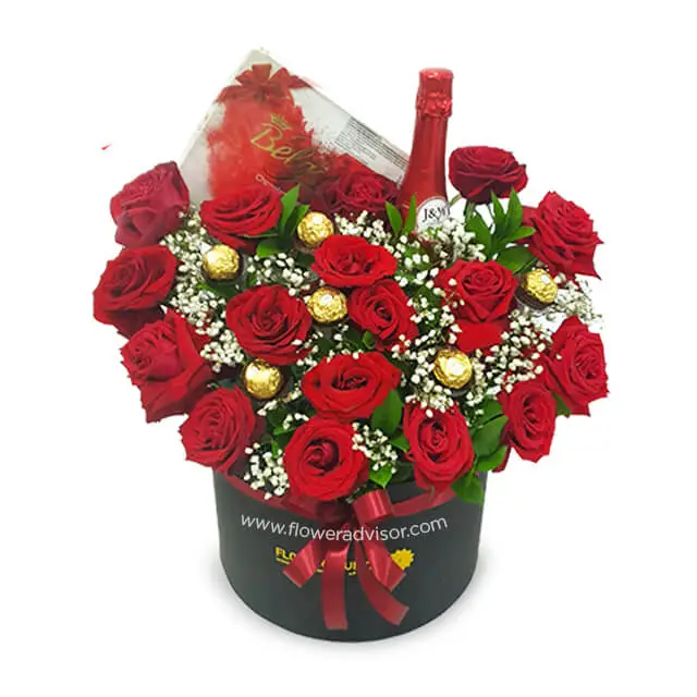 Frosty Delights - Red Roses with Chocolate - Anniversary