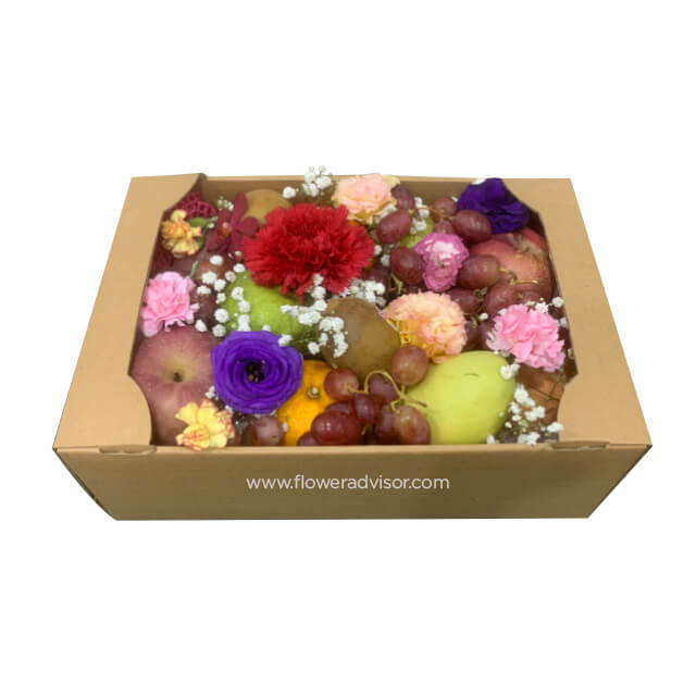Fruits & Flowers in Box - Get Well Soon