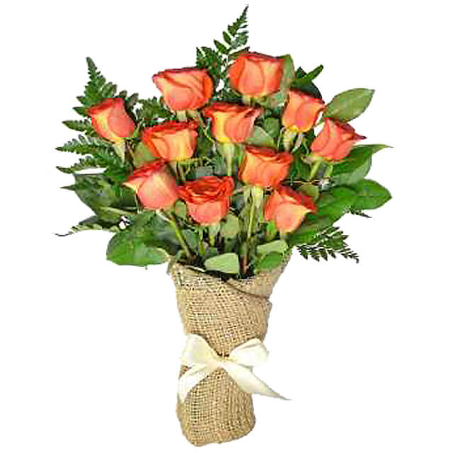 12 Orange Roses - Hand Bouquets