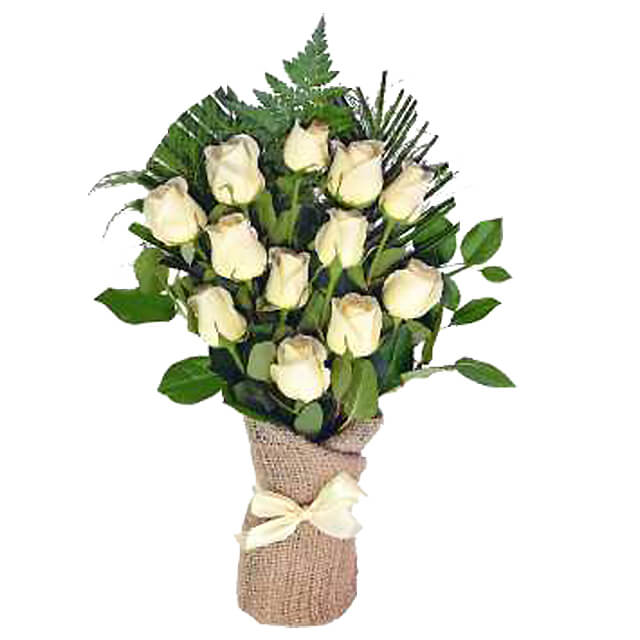 12 White Roses v - Hand Bouquets
