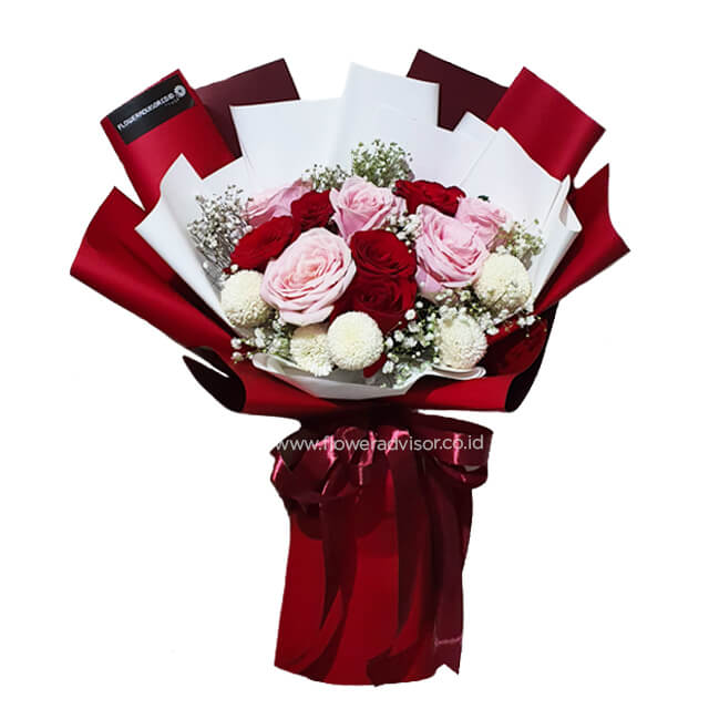 Loveburst - Mixed Roses with Poms - Anniversary