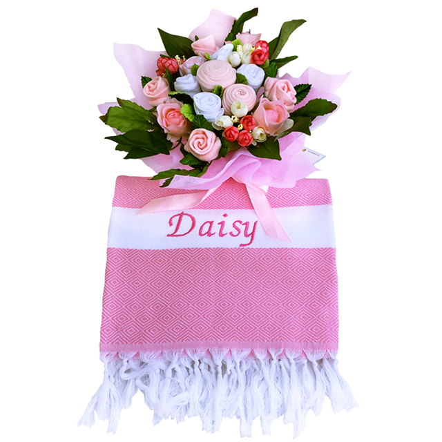 Personalized Baby Pink with Artificial Flowers - Baby Gifts