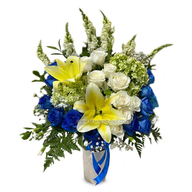 Only Blue - Blue Table Flower with Blue Roses - Anniversary