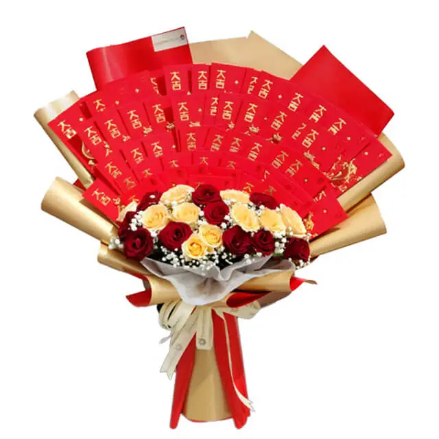 Premium Angpao Bouquet with Fresh Roses - IMLEK 2024 - Chinese New Year