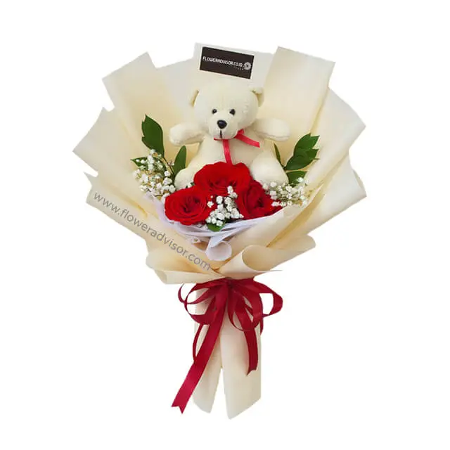 Classic Rose Bouquet With Teddy Bear - Regal Rose - Congratulations