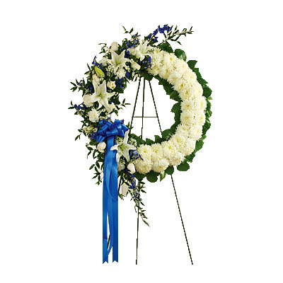 Blue & White Standing Wreath - Condolence