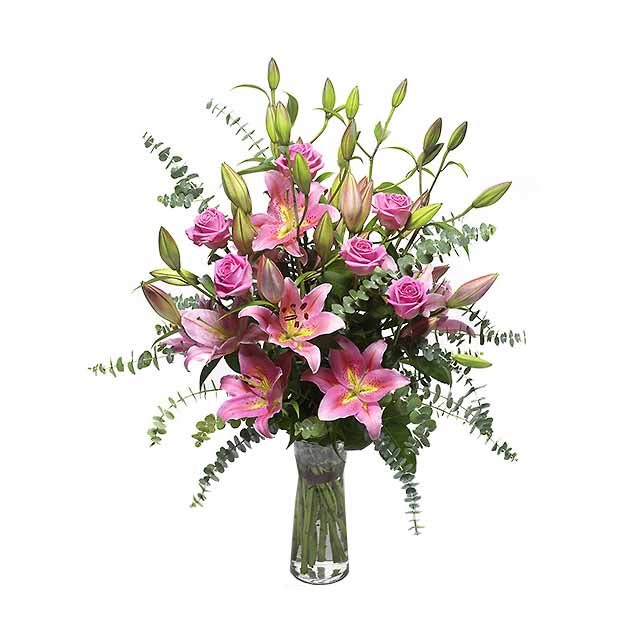 Bouquet of Pink Lilies and Pink Roses - Mothers Day