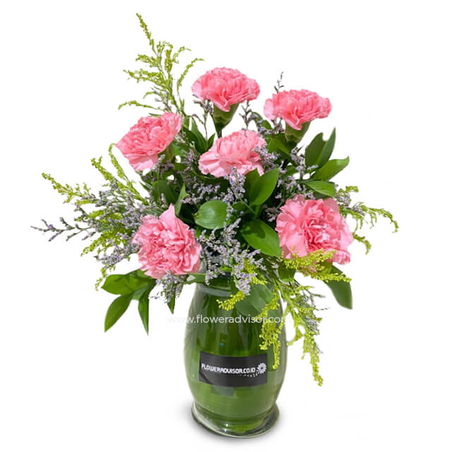 6 Stalk Carnation Vase Arrangement - Lovely Carnations - Table Flowers