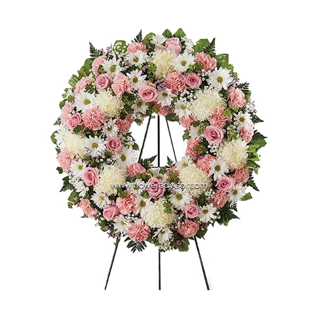 Pink & White Wreath Stand - Sympathy