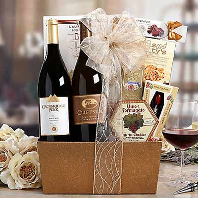 Pinot Noir and Chardonnay Assortment Gift Basket - Christmas