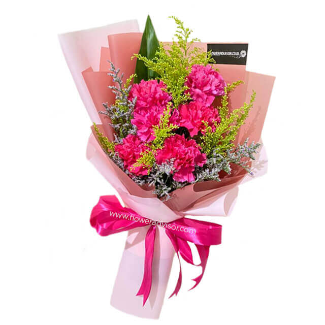 6 Pink Carnations Bouquet - Voice of Reason - Anniversary