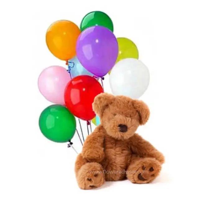 Dozen Balloons & Teddy Bear