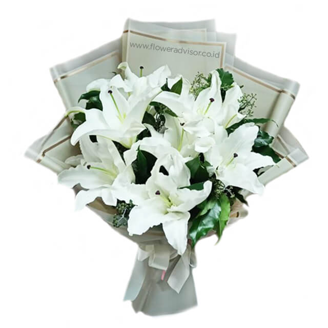 8 White Lilies Bouquet - Always There - Get Well Soon