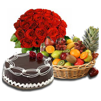 Cake Flowers N Fruits - Birthday