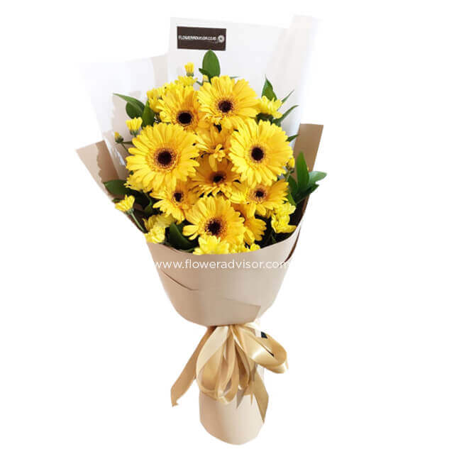 Country Yellow - Yellow Bouquet Gerbera - Get Well Soon