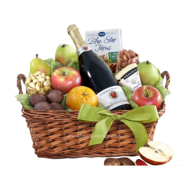 Organic Napa Cider, Fruit and Cheese Gift Basket - Chinese New Year