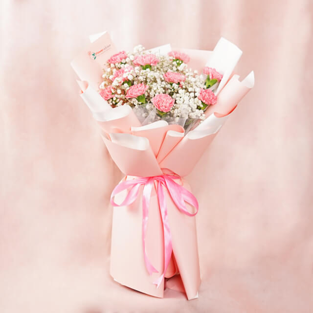 Garden Treasures - Carnation Bouquet with Baby Breath - Anniversary