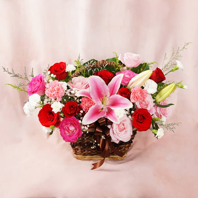 Blossoming Harmony Flower Basket - Valentine's Day