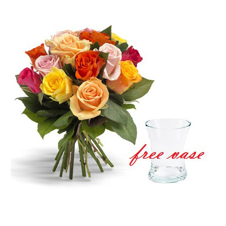 Medium Bouquet of Mix Roses in Vase - Mothers Day