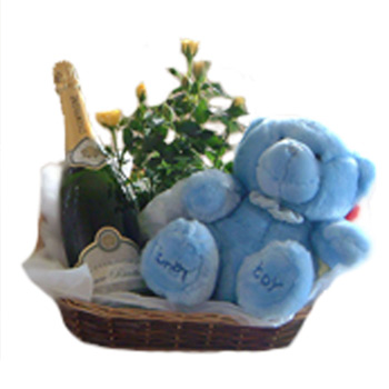 Baby Boy Champagne Rustic Rose Basket - New Borns
