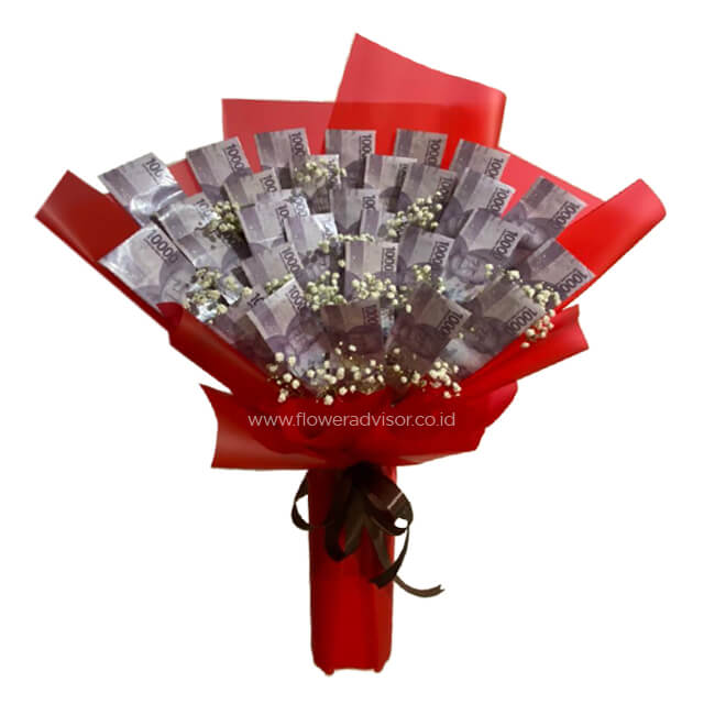 Money Bouquet 25 Lembar with Baby Breath - Anniversary