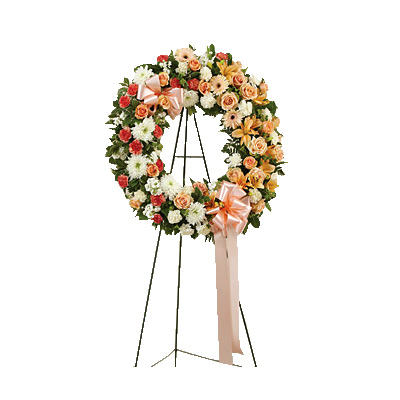 Peach, Orange & White Standing Wreath - Sympathy
