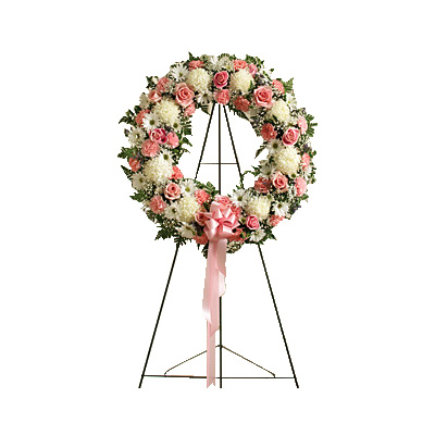 Pink & White Standing Wreath - Sympathy