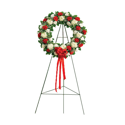 Red & White Standing Wreath - Condolence