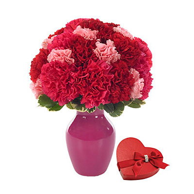 Sweet Carnations with Chocolates - Valentine's Day