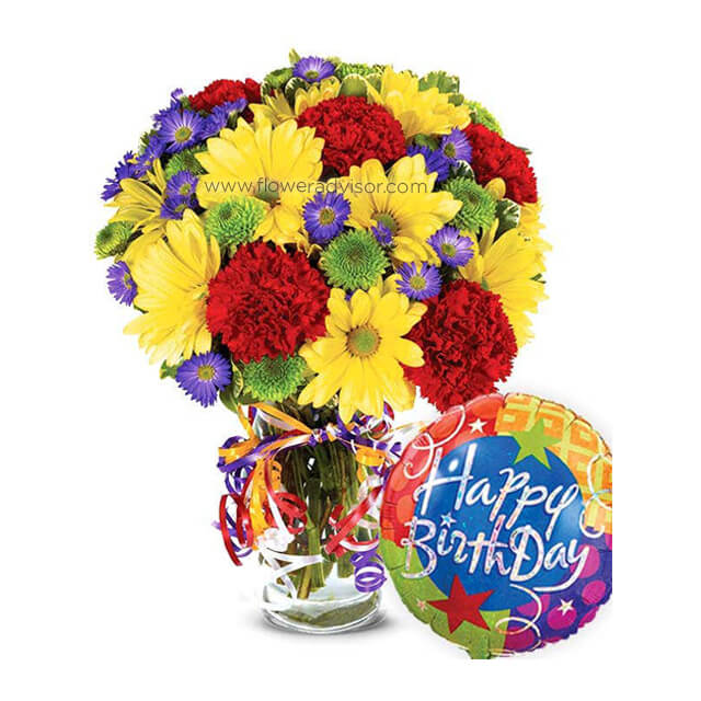Bouquet with Birthday Balloon - Birthday