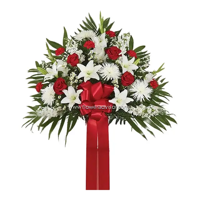 Red & White Sympathy Standing Basket - Condolence