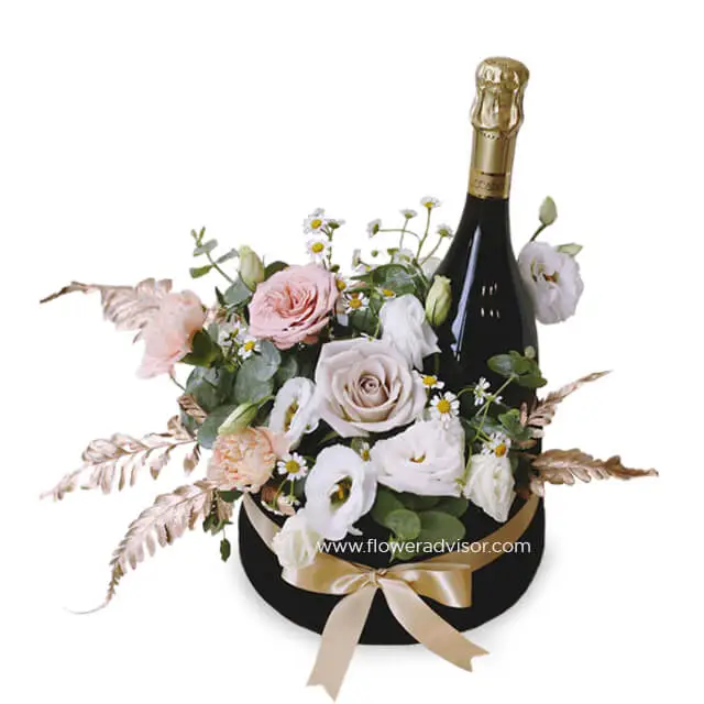 Boite De Fleur with Champagne - Anniversary