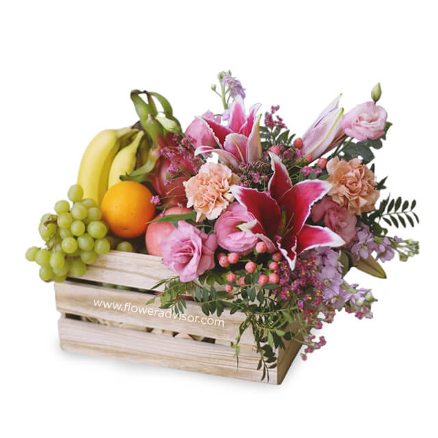 Healthy Fruit Basket with Lilies - Healthy First Pack - Get Well Soon