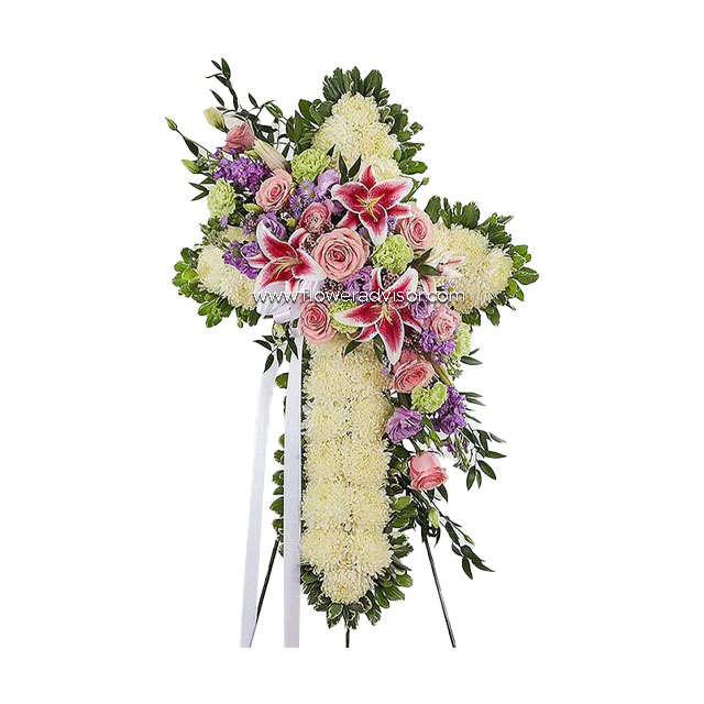 White and Pastel Flower Standing Spray - Condolence