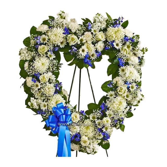 Blue & White Standing Open Heart - Sympathy