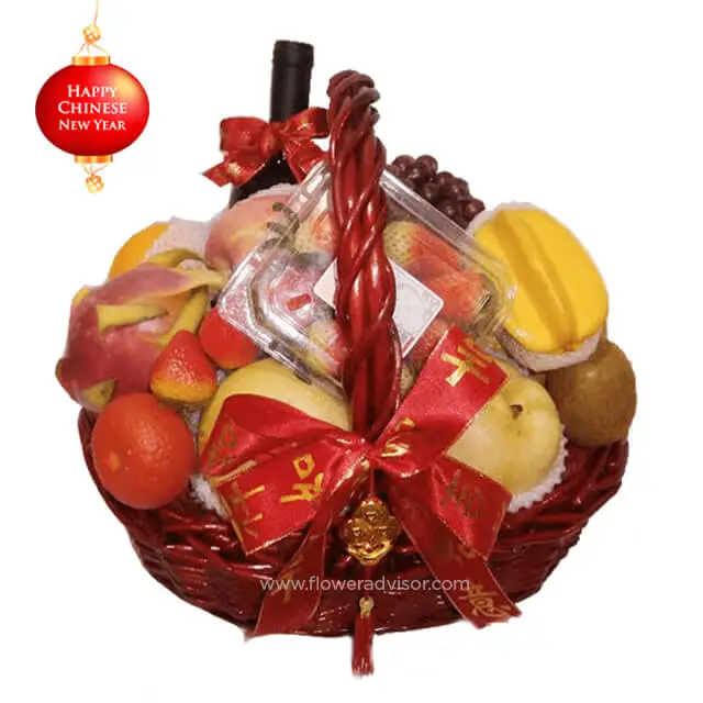 CNY 2021 - CNY Fruit Basket w/ Red Wine - Chinese New Year