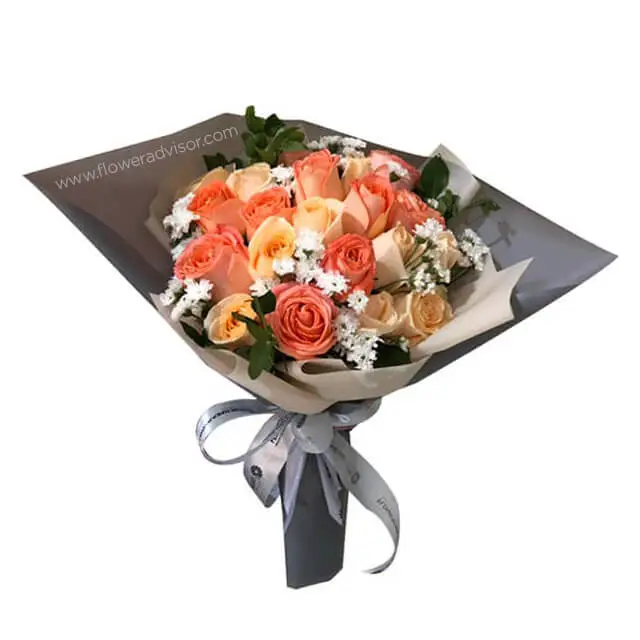 10 Champagne Roses and 10 Orange Roses Bouquet