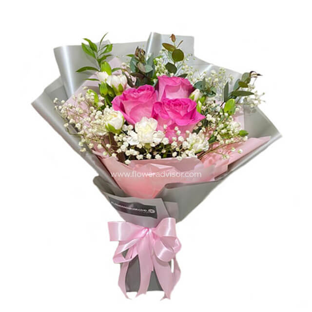 Blissful Pink - Elegant Pink Roses Bouquet